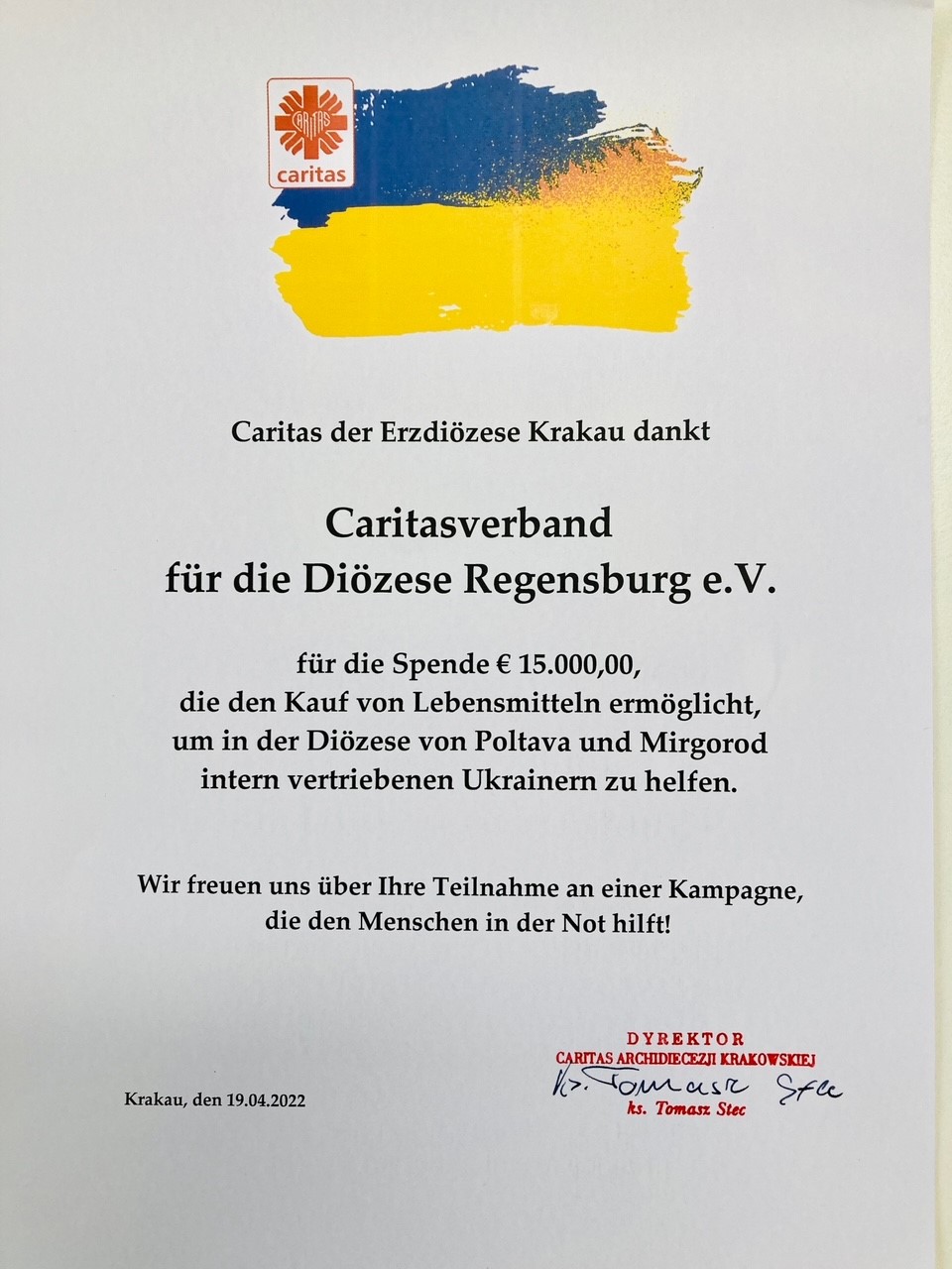 Urkunde mit Ukraine Flagge