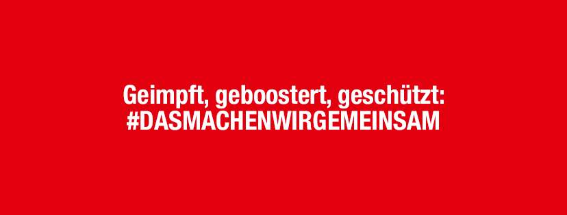 Roter Hintergrund mit Impf-Slogan.